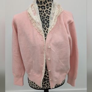 Pink Lace-Trimmed Hooded Women's Sweater